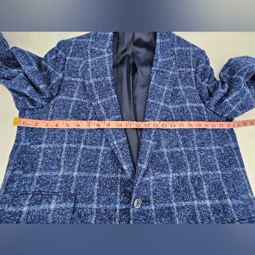 Elevee Suit Jacket Blazer Coat 44L BLUE WINDOWPANE Plaid Bespoke Custom - Picture 2 of 10